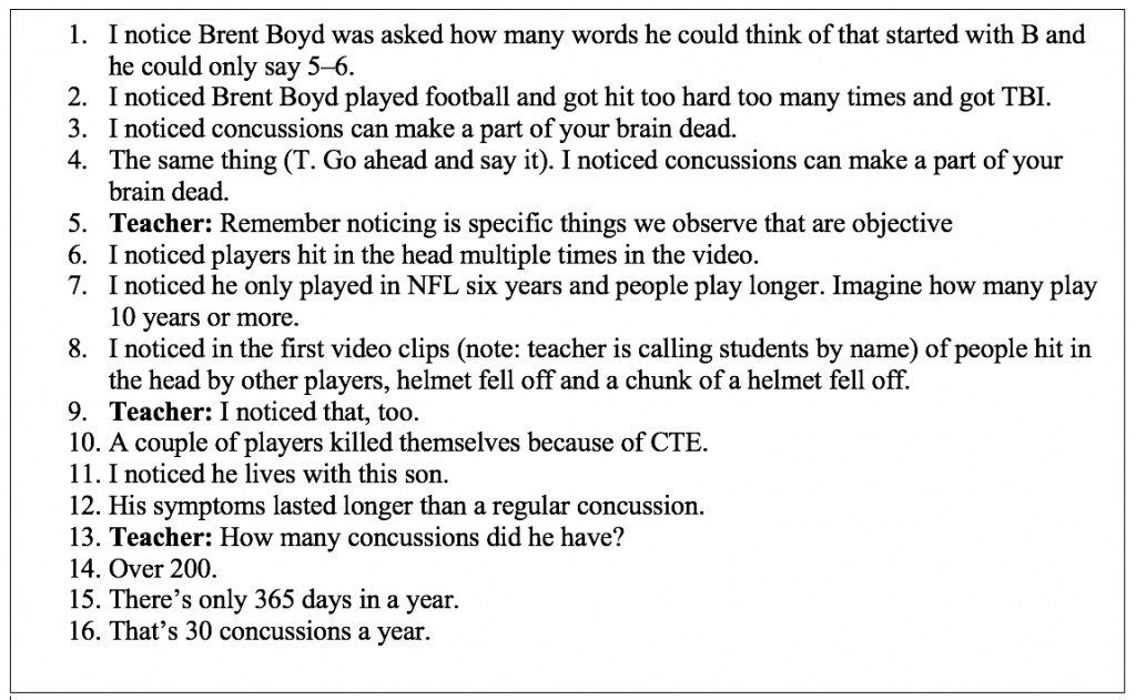 Figure 3: Example of describe phase for traumatic brain injuries in the NFL unit